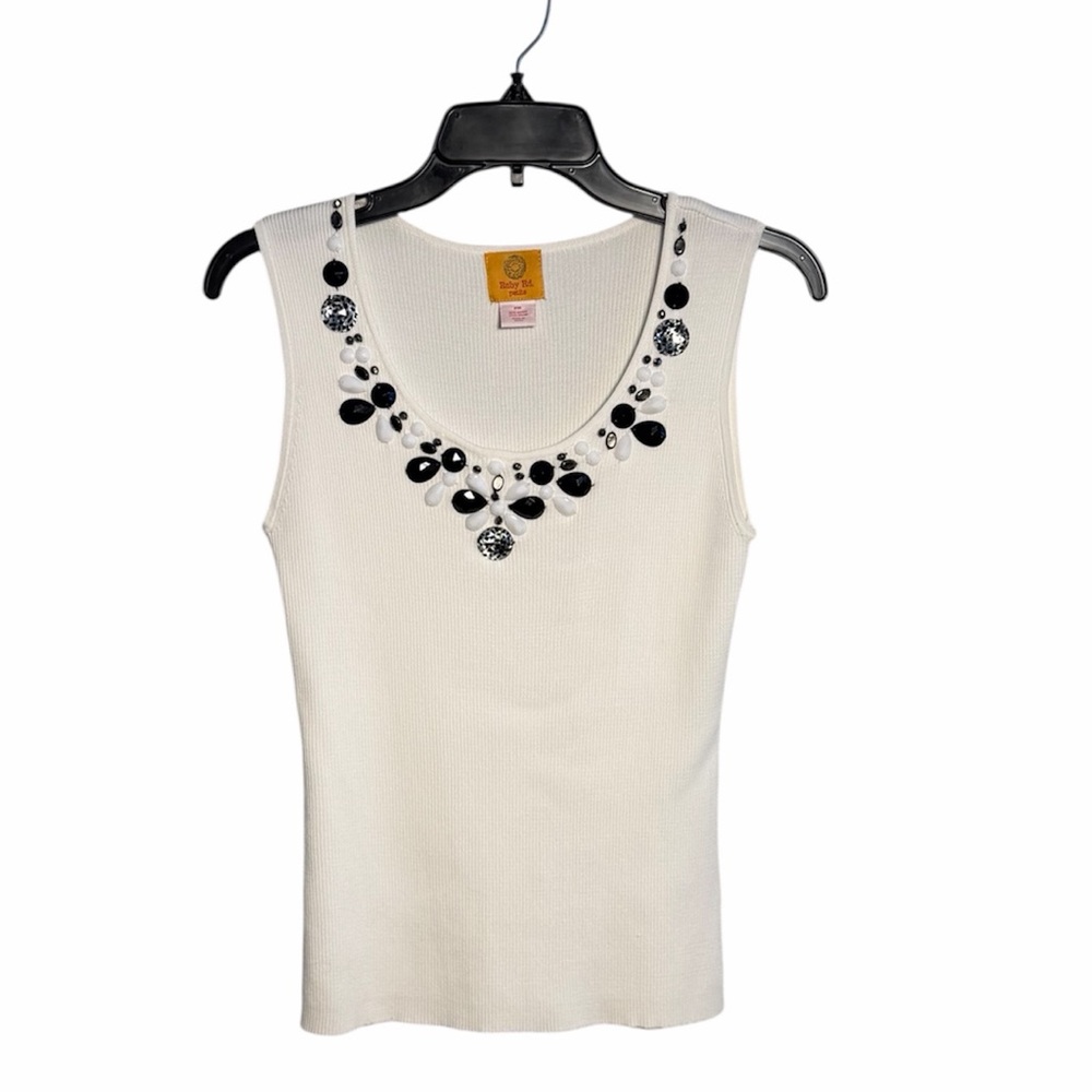 Ruby Rd. Embellished White Ribbed Tank Top - Picture 2 of 7